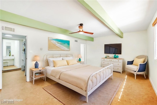 1679 Raindance Way, Las Vegas, NV 89169 - bedroom with beamed ceiling and ceiling fan