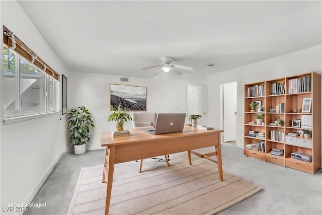 1679 Raindance Way, Las Vegas, NV 89169 - office with concrete flooring, a ceiling fan, and baseboards