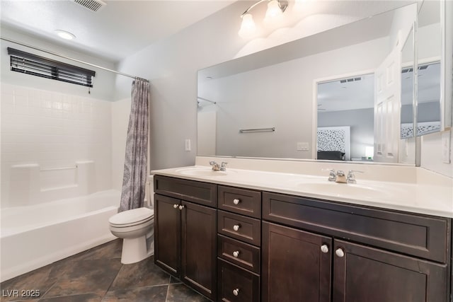 4650 Ranch House Rd Unit 86, North Las Vegas, NV 89031 - ensuite bathroom with toilet, double vanity, and shower / bathtub combination with curtain