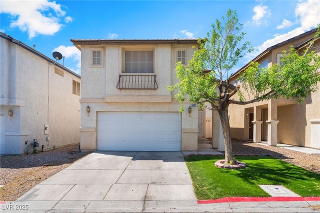 4321 Stockbridge St, Las Vegas, NV 89115 - mediterranean / spanish-style house with a garage, concrete driveway, and stucco siding