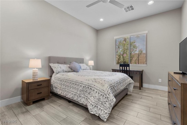 7477 Triple Knot Ct, Las Vegas, NV 89113 - bedroom featuring wood tiled floors, baseboards, recessed lighting, and ceiling fan