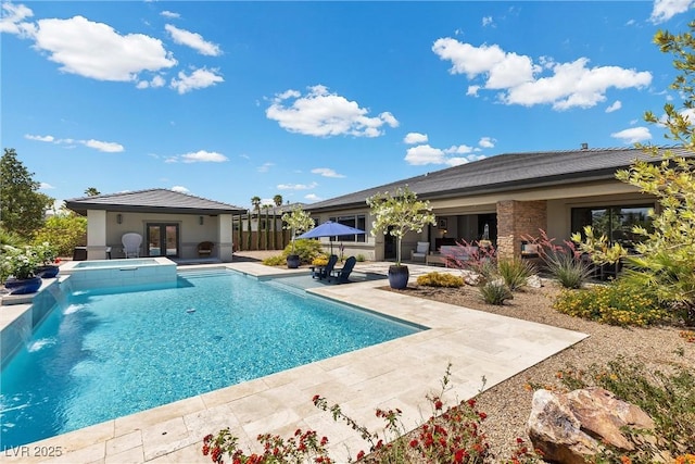 7477 Triple Knot Ct, Las Vegas, NV 89113 - view of pool featuring french doors, a patio, and a pool with connected hot tub