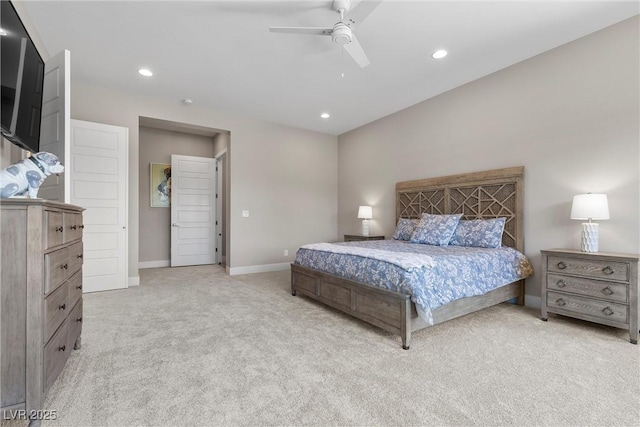 7477 Triple Knot Ct, Las Vegas, NV 89113 - carpeted bedroom with baseboards, recessed lighting, and ceiling fan