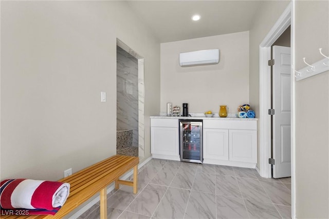7477 Triple Knot Ct, Las Vegas, NV 89113 - indoor dry bar with wine cooler, an AC wall unit, and recessed lighting