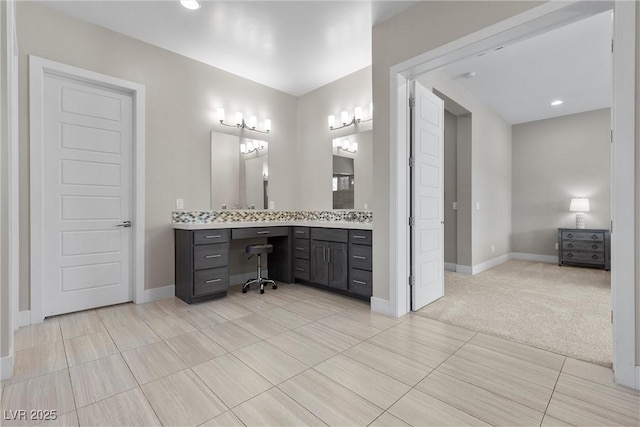 7477 Triple Knot Ct, Las Vegas, NV 89113 - bathroom with tile patterned flooring, baseboards, vanity, and recessed lighting