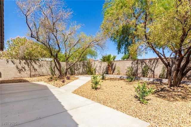 fenced backyard featuring a patio area