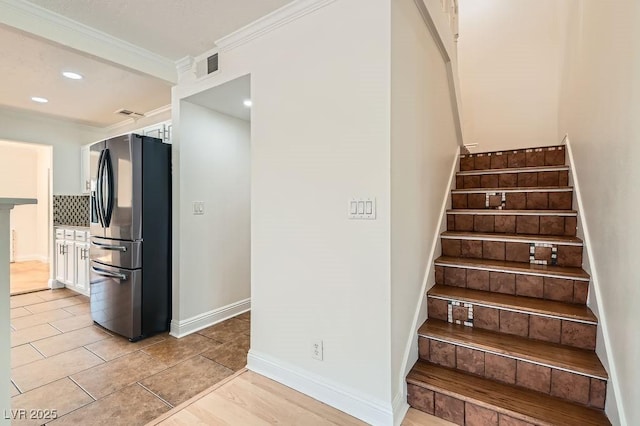 4302 Newhaven Dr, Las Vegas, NV 89147 - stairs featuring ornamental molding, baseboards, and recessed lighting
