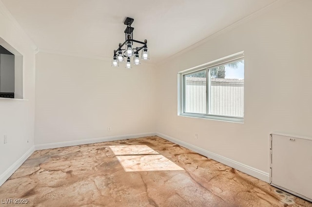 4302 Newhaven Dr, Las Vegas, NV 89147 - unfurnished dining area with ornamental molding, a chandelier, and baseboards