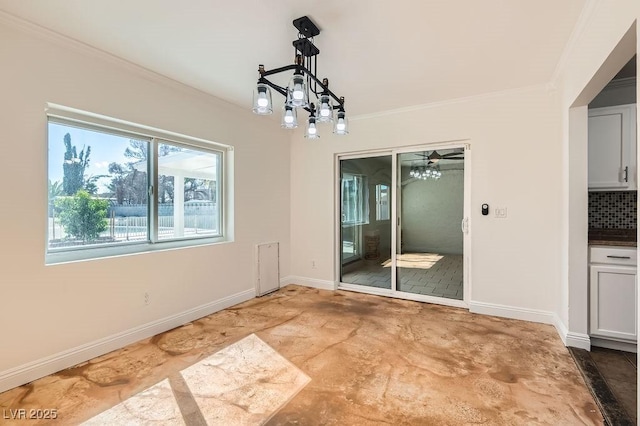 4302 Newhaven Dr, Las Vegas, NV 89147 - unfurnished dining area with baseboards, ornamental molding, and a chandelier