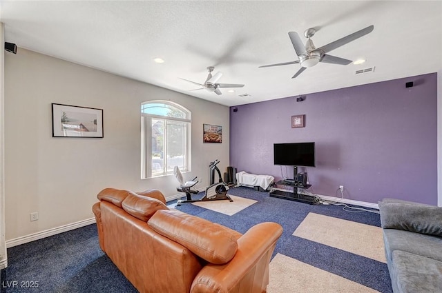 1420 Logandale Dr, Logandale, NV 89021 - living area featuring carpet, a ceiling fan, baseboards, and recessed lighting