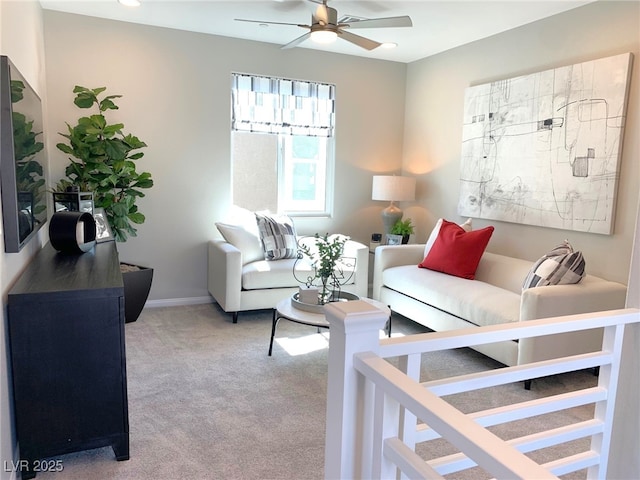 6511 Dove Point Pl, Las Vegas, NV 89130 - living room featuring a ceiling fan, carpet floors, and baseboards