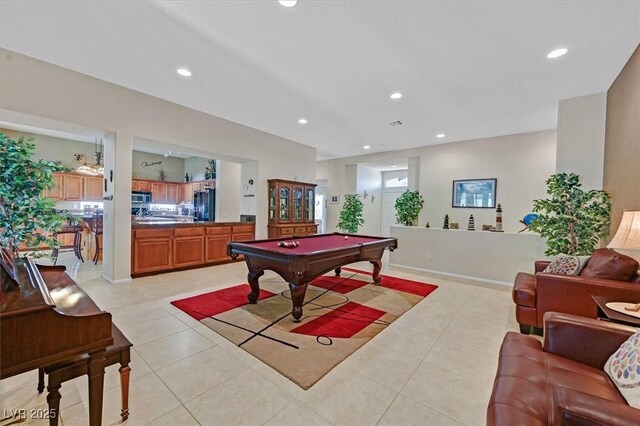 8208 Flowing Rapids Ct, Las Vegas, NV 89131 - recreation room featuring billiards, light tile patterned flooring, and recessed lighting