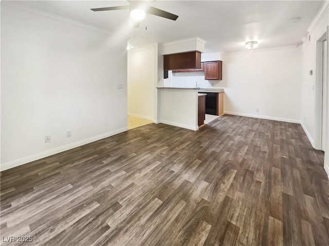 3135 S Mojave Rd Unit 152, Las Vegas, NV 89121 - unfurnished living room with crown molding, dark wood-type flooring, a ceiling fan, and baseboards