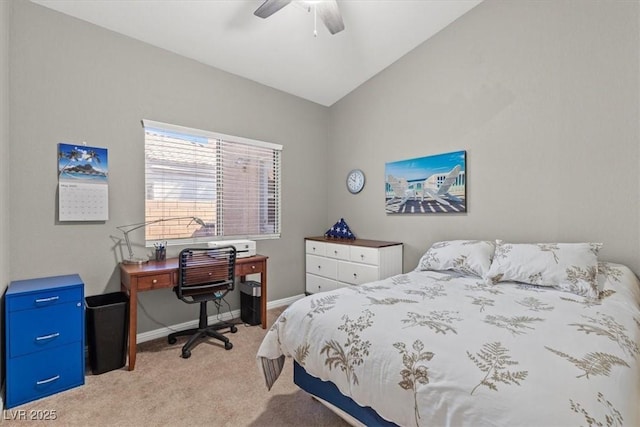 5421 Tourmaline St, Las Vegas, NV 89130 - bedroom with light carpet, lofted ceiling, baseboards, and ceiling fan
