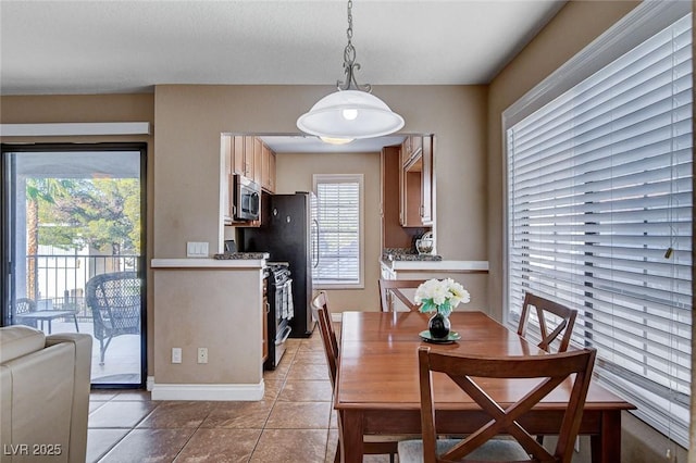 dining room featuring light tile patterned floors and baseboards