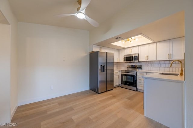 5040 Spencer St Unit D, Las Vegas, NV 89119 - kitchen with appliances with stainless steel finishes, a sink, light countertops, tasteful backsplash, and white cabinetry