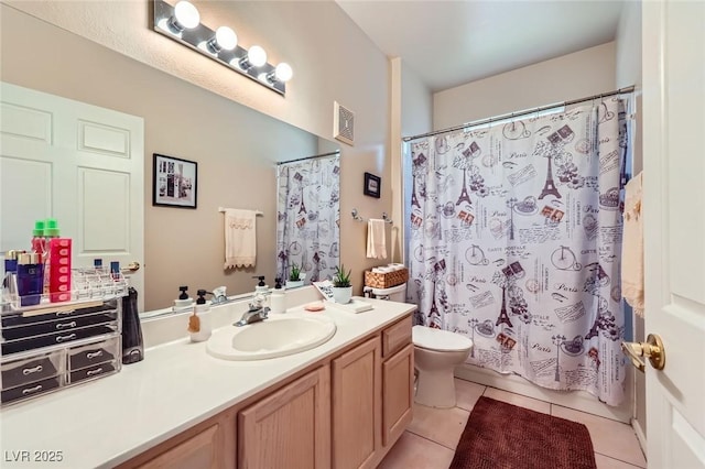 2050 W Warm Springs Rd Unit 3211, Henderson, NV 89014 - bathroom with toilet, tile patterned flooring, vanity, and shower / tub combo with curtain