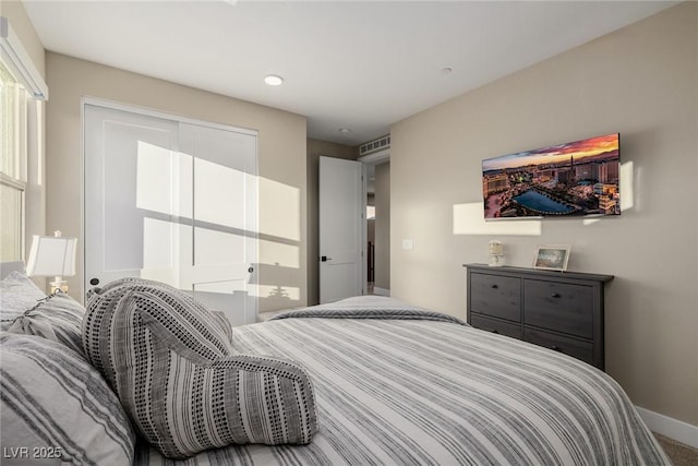 436 Crown Mesa Ave, Las Vegas, NV 89138 - bedroom with baseboards, a closet, and recessed lighting