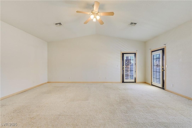 1931 Pago Ct, Las Vegas, NV 89117 - unfurnished room featuring carpet flooring, a ceiling fan, and vaulted ceiling