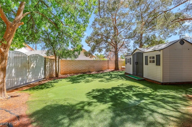 1931 Pago Ct, Las Vegas, NV 89117 - fenced backyard featuring a storage unit