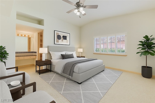 1931 Pago Ct, Las Vegas, NV 89117 - bedroom featuring carpet floors, ensuite bath, and ceiling fan