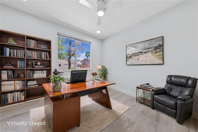 2029 Poppywood Ave, Henderson, NV 89012 - office space with ceiling fan, baseboards, recessed lighting, and light wood-type flooring