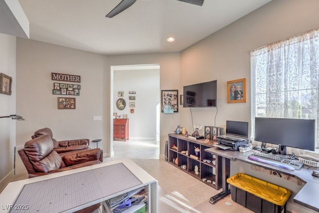 4893 E Cedar Creek Way, Pahrump, NV 89061 - home office featuring a ceiling fan and recessed lighting