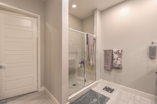 4893 E Cedar Creek Way, Pahrump, NV 89061 - full bath featuring a shower stall, baseboards, and recessed lighting