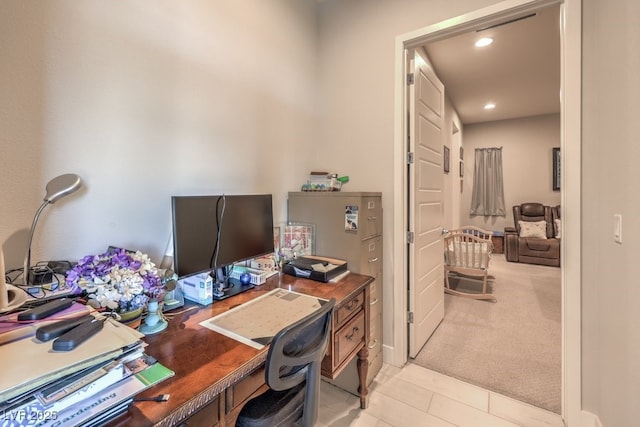 4893 E Cedar Creek Way, Pahrump, NV 89061 - office area featuring recessed lighting, light tile patterned floors, and light colored carpet