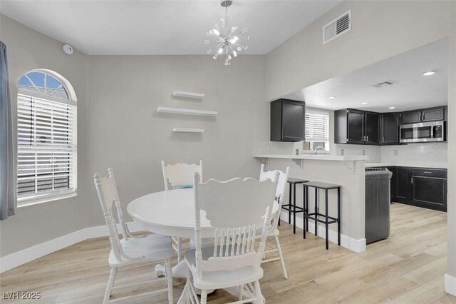 1622 Lorna Dr, Henderson, NV 89011 - dining area featuring light wood finished floors, baseboards, and a chandelier