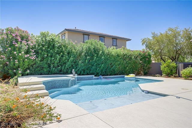 view of pool featuring a fenced backyard and a patio