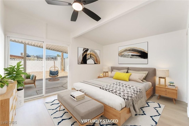 6205 Hargrove Ave, Las Vegas, NV 89107 - bedroom featuring access to exterior, light wood-type flooring, and a ceiling fan