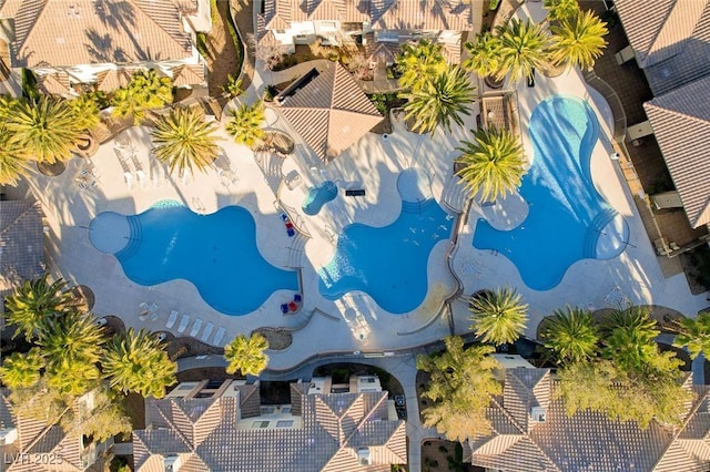 drone / aerial view of a pool area