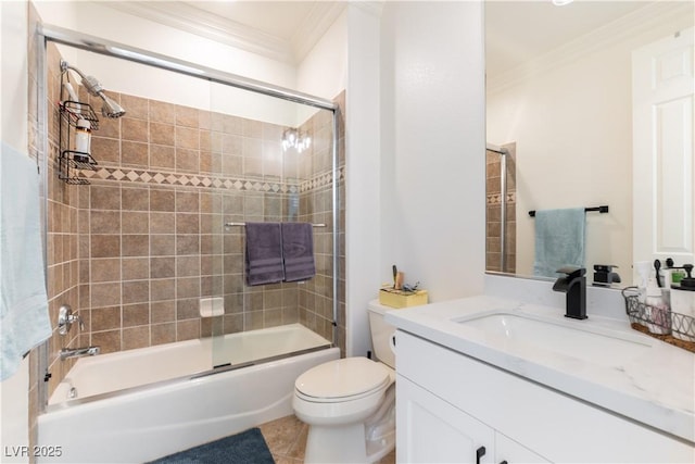 10002 Trapper Mountain St, Las Vegas, NV 89178 - bathroom with ornamental molding, toilet, combined bath / shower with glass door, vanity, and tile patterned flooring