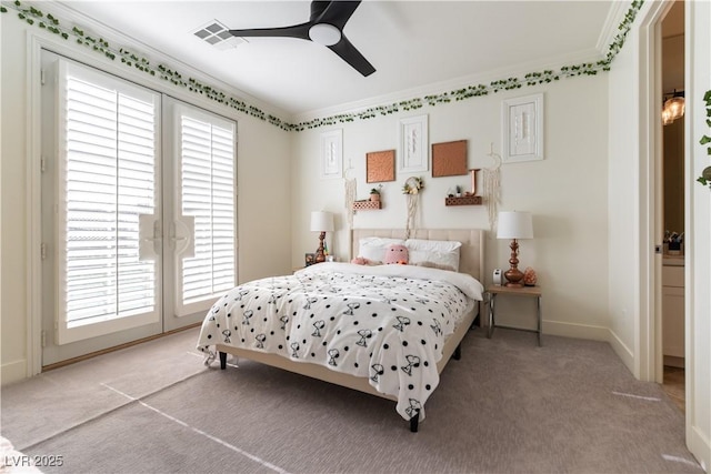 10002 Trapper Mountain St, Las Vegas, NV 89178 - bedroom featuring multiple windows, ornamental molding, light colored carpet, french doors, and baseboards