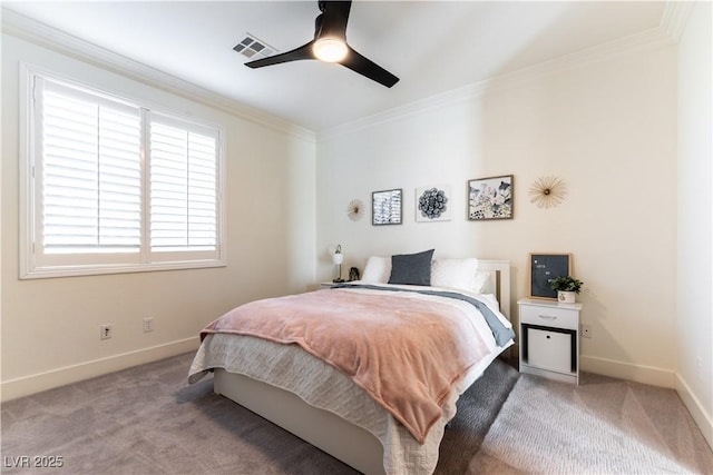 10002 Trapper Mountain St, Las Vegas, NV 89178 - bedroom with carpet flooring, ornamental molding, baseboards, and ceiling fan