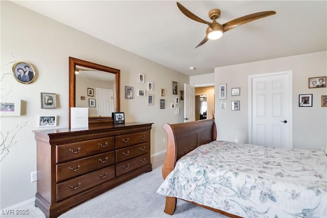 8275 Old Creek Ranch St, Las Vegas, NV 89139 - bedroom with light colored carpet, baseboards, and ceiling fan