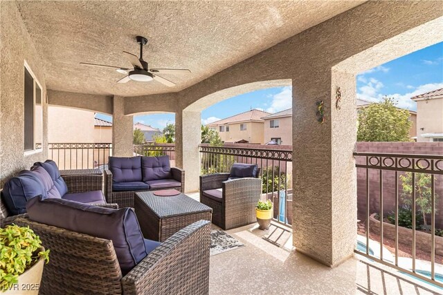 8275 Old Creek Ranch St, Las Vegas, NV 89139 - view of patio / terrace with ceiling fan, an outdoor hangout area, and a wall mounted air conditioner