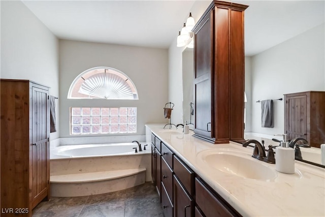 8275 Old Creek Ranch St, Las Vegas, NV 89139 - bathroom featuring double vanity and a garden tub