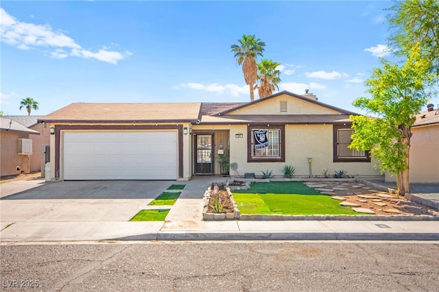 251 Las Palmaritas Dr, Las Vegas, NV 89110 - ranch-style house featuring an attached garage, concrete driveway, a front lawn, and stucco siding