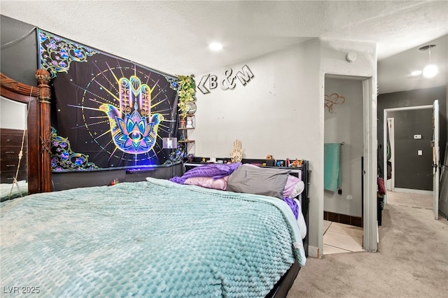 251 Las Palmaritas Dr, Las Vegas, NV 89110 - carpeted bedroom with a textured ceiling and tile patterned floors