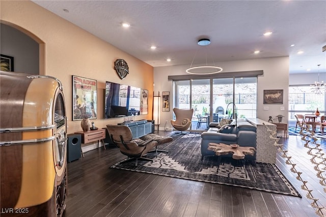 125 Mirage View Dr, Henderson, NV 89011 - living room featuring dark wood finished floors and recessed lighting