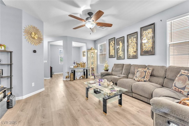 7115 Hickory Post Ave, Las Vegas, NV 89179 - living area featuring ceiling fan, light wood finished floors, and baseboards