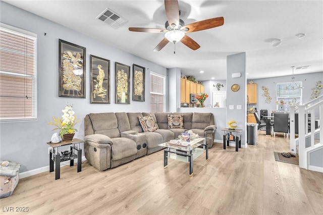 7115 Hickory Post Ave, Las Vegas, NV 89179 - living area with a ceiling fan, light wood-style floors, baseboards, and recessed lighting