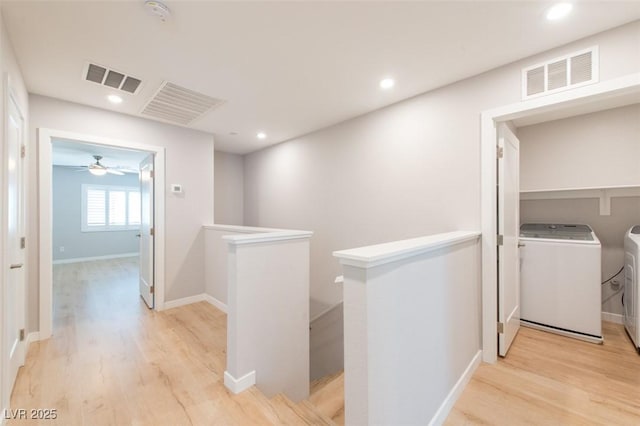 6145 May River St, Las Vegas, NV 89148 - corridor featuring an upstairs landing, light wood finished floors, independent washer and dryer, recessed lighting, and baseboards