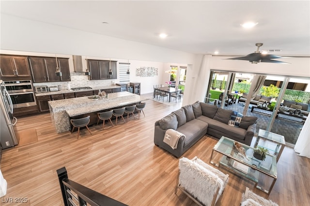 212 Harris Peak St, Las Vegas, NV 89138 - living area with a ceiling fan, light wood-type flooring, and recessed lighting