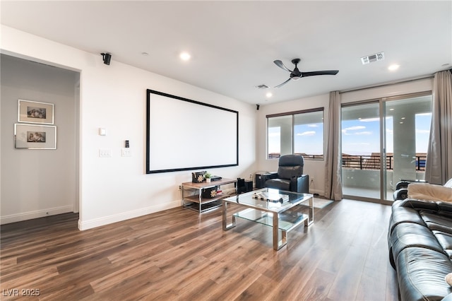212 Harris Peak St, Las Vegas, NV 89138 - cinema room featuring wood finished floors, ceiling fan, and recessed lighting