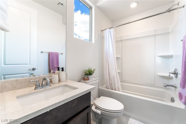 212 Harris Peak St, Las Vegas, NV 89138 - bathroom featuring vanity, shower / bath combination with curtain, and recessed lighting