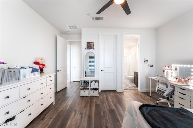 212 Harris Peak St, Las Vegas, NV 89138 - bedroom with dark wood-type flooring, radiator, connected bathroom, and an office area