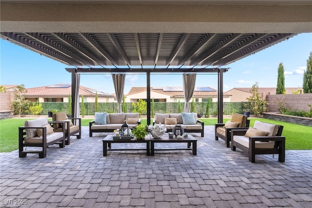 212 Harris Peak St, Las Vegas, NV 89138 - fenced backyard featuring outdoor lounge area, a patio area, and a pergola